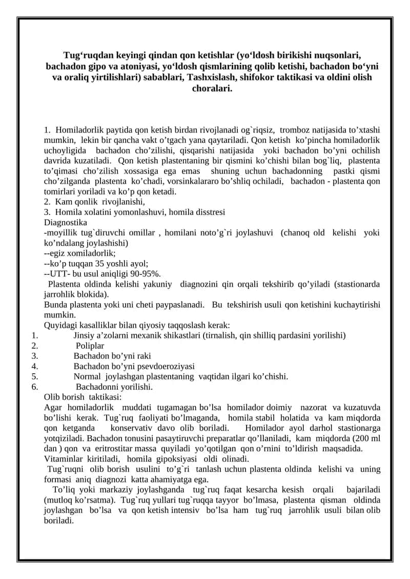 Qon ketishi sabablari va oldini olish 1