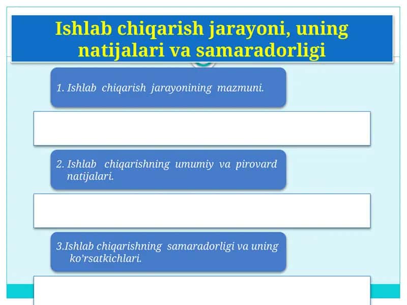 Ishlabchiqarish jarayoni, uning natijalari va samaradorligi 1