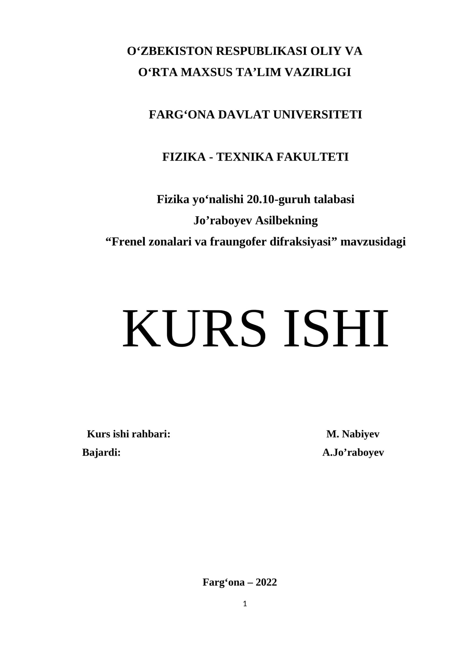 Frenel zonalari va fraungofer difraksiyasi 1