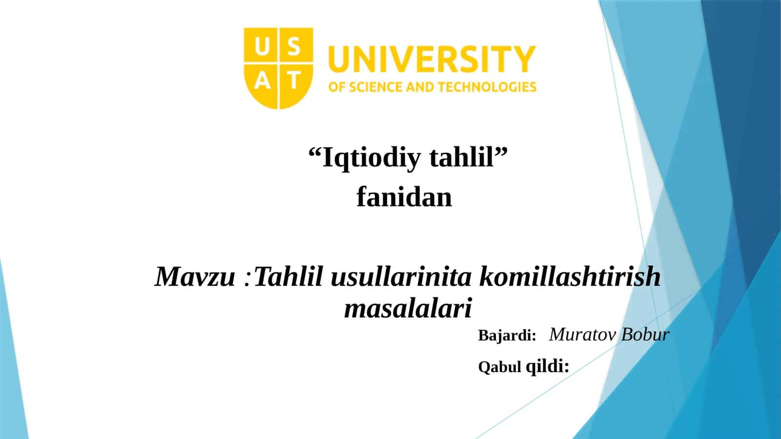 Tahlil usullarinita komillashtirish masalalari 1
