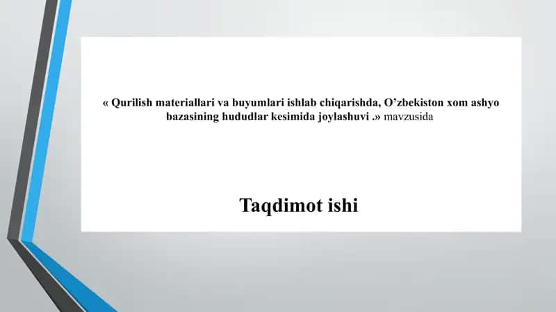 Qurilish materiallari va buyumlari ishlab chiqarishda, O'zbekiston xom ashyo bazasining hududlar kesimida joylashuvi 1