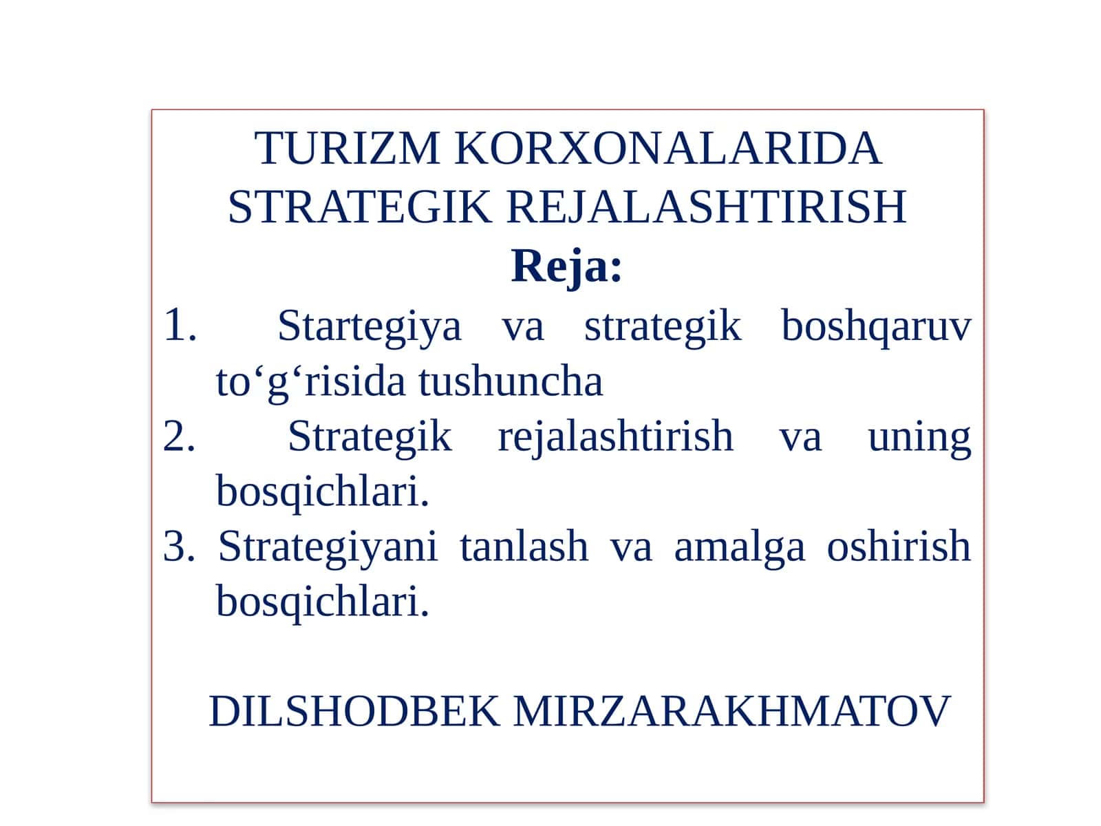 Turizm korxonalarida strategik rejalashtirish 1