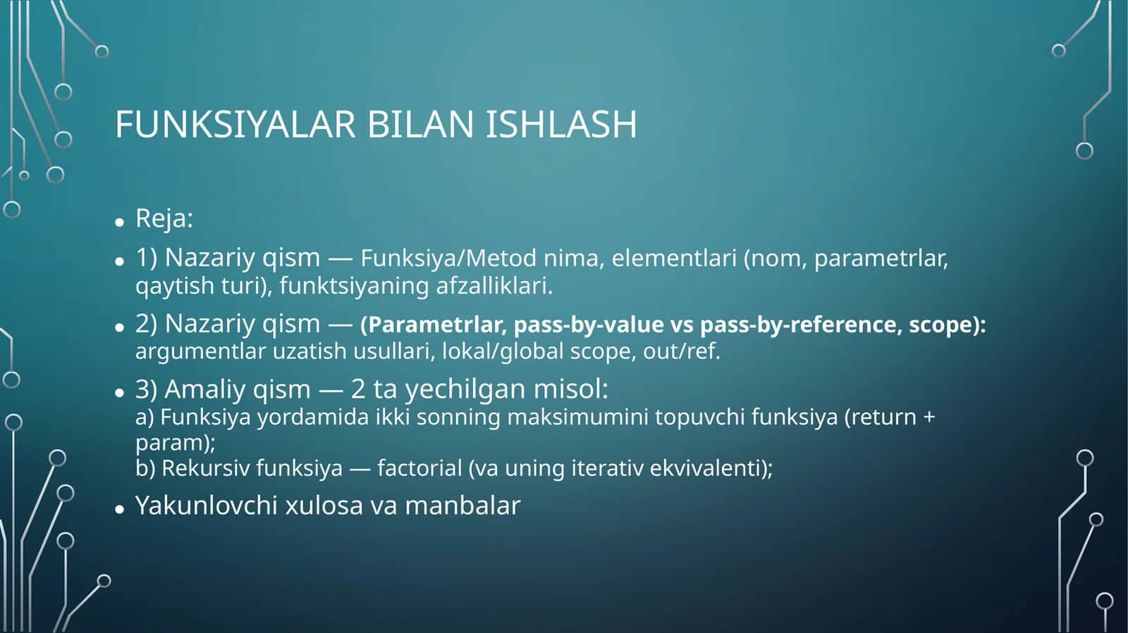 Funksiyalar bilan ishlash 1