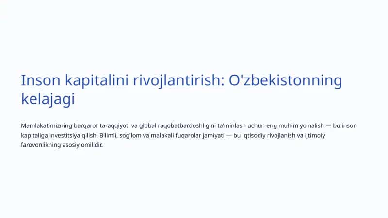 Inson kapitali rivojlantirish: O'zbekistonning kelajagi 1