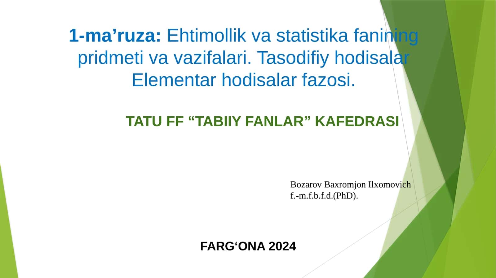Ehtimollik va statistika 1