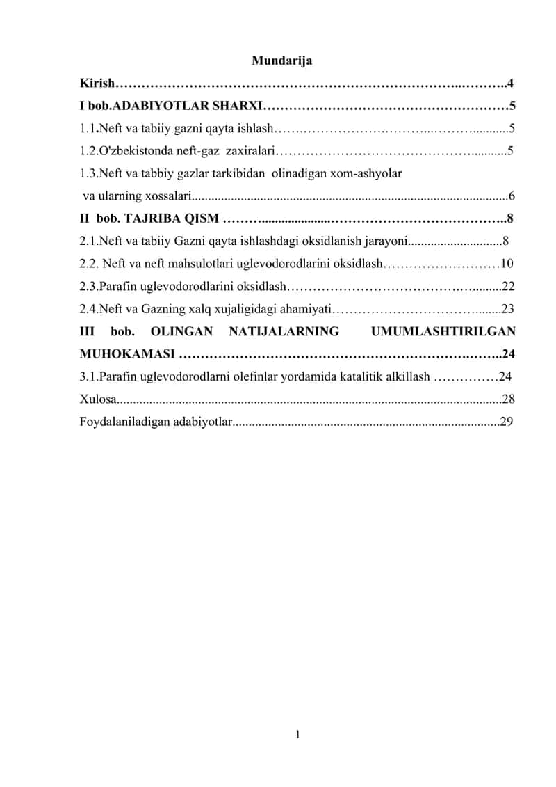 Neft va tabiiy Gazni qayta ishlashdagi oksidlanish jarayoni 1