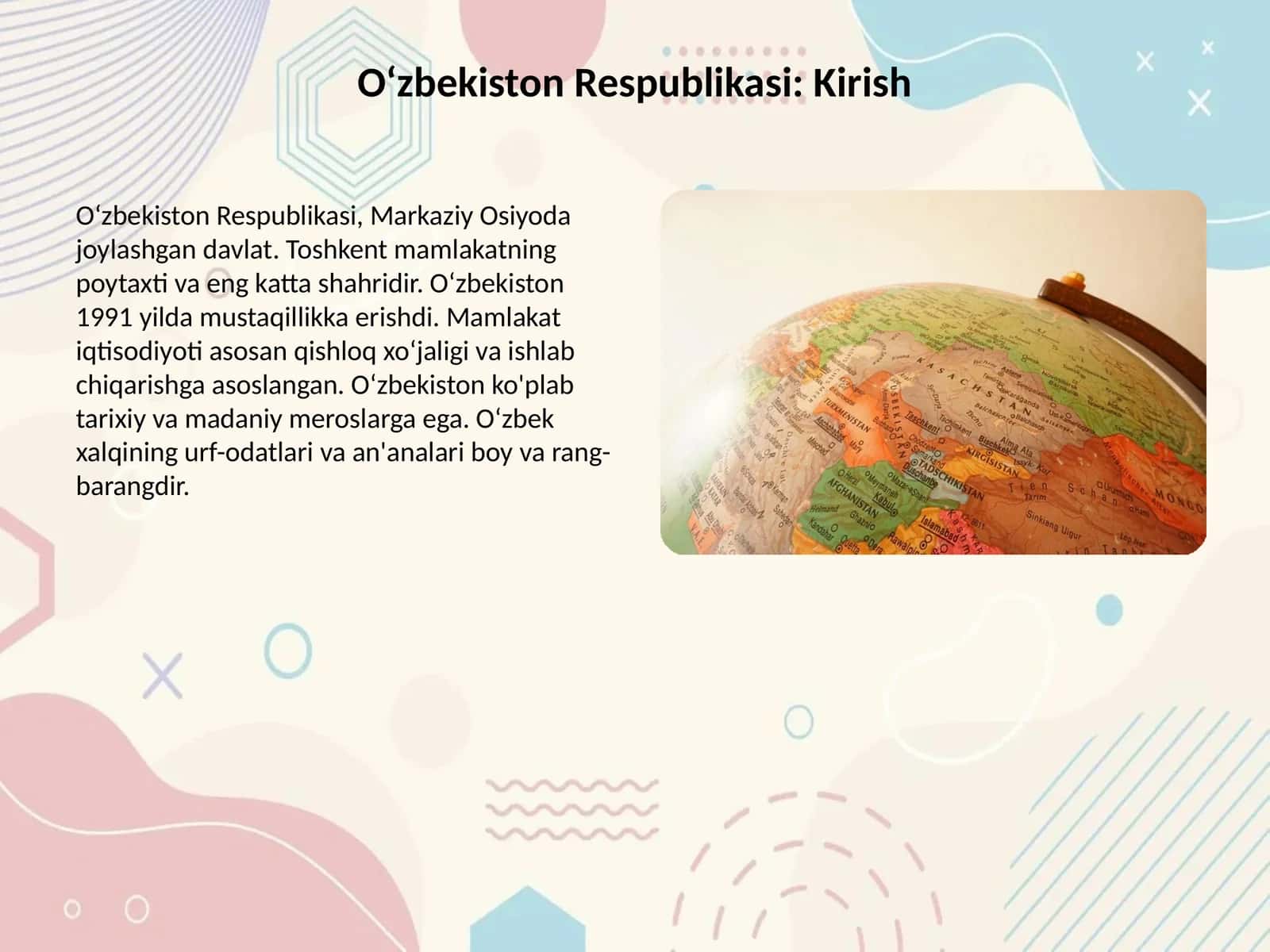 Oʻzbekistonning Tarixi va Madaniyati 1