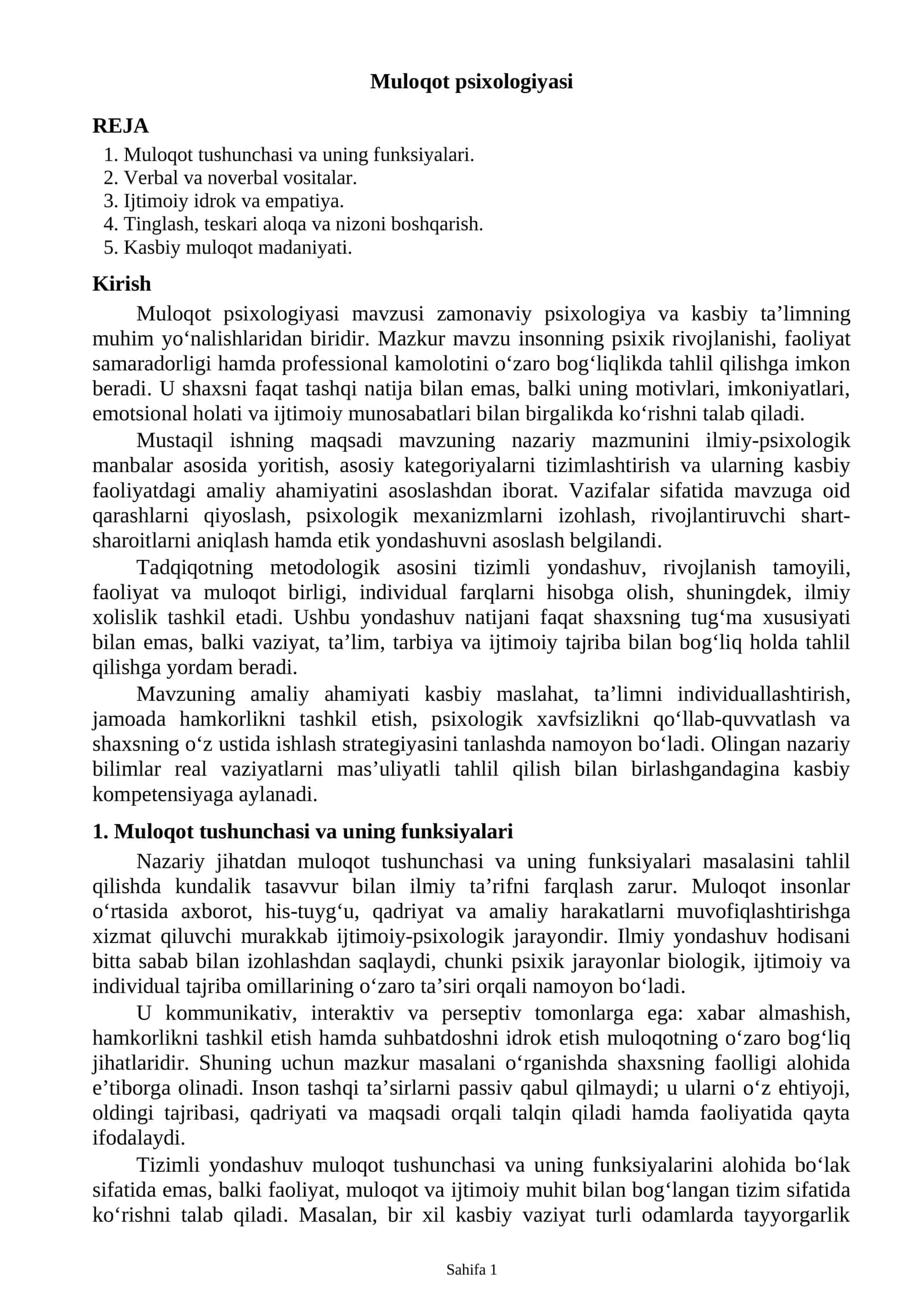 Muloqot psixologiyasi 1