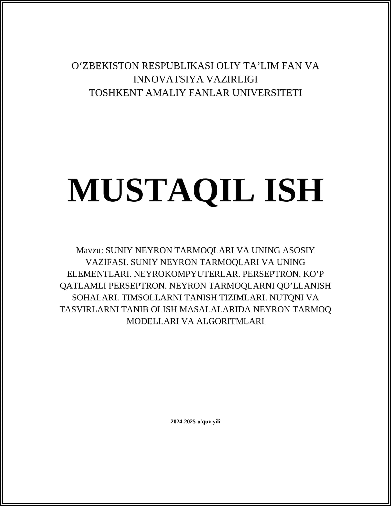 SUNIY NEYRON TARMOQLARI VA UNING ASOSIY VAZIFASI 1