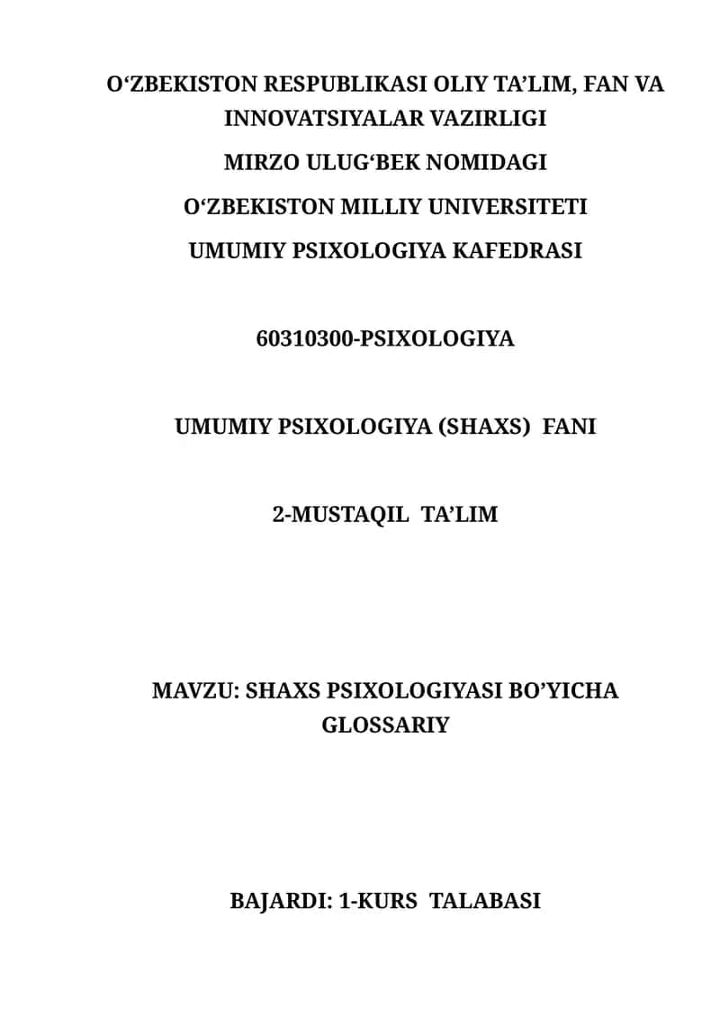 SHAXS PSIXOLOGIYASI BO’YICHA GLOSSARIY 1