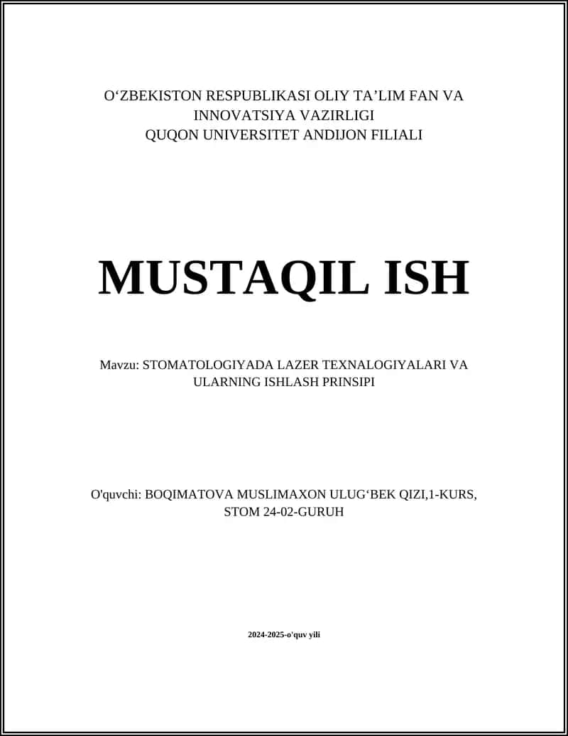STOMATOLOGIYADA LAZER TEXNALOGIYALARI VA ULARNING ISHLASH PRINSIPI 1