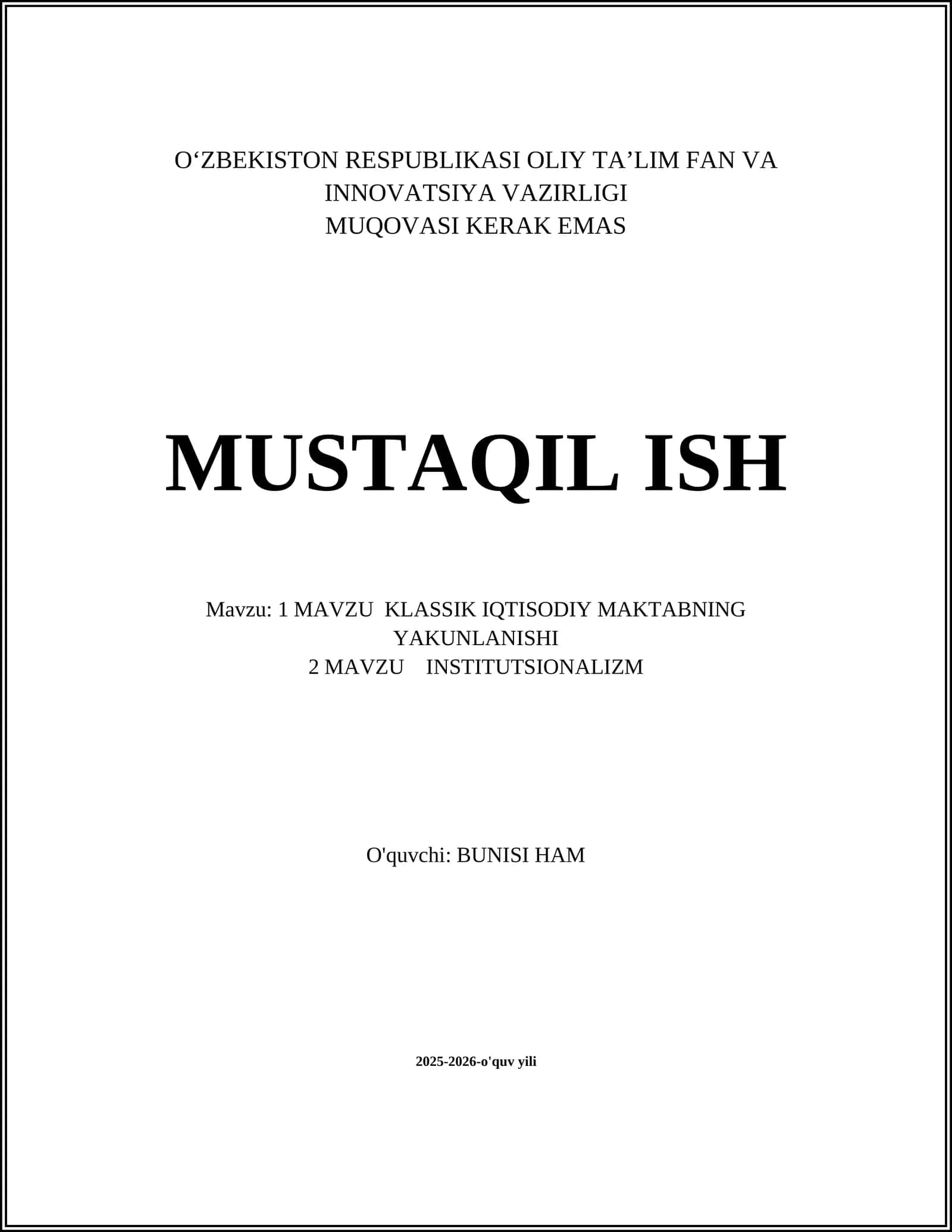 Klassik Iqtisodiy Maktabning Yakunlanishi 1