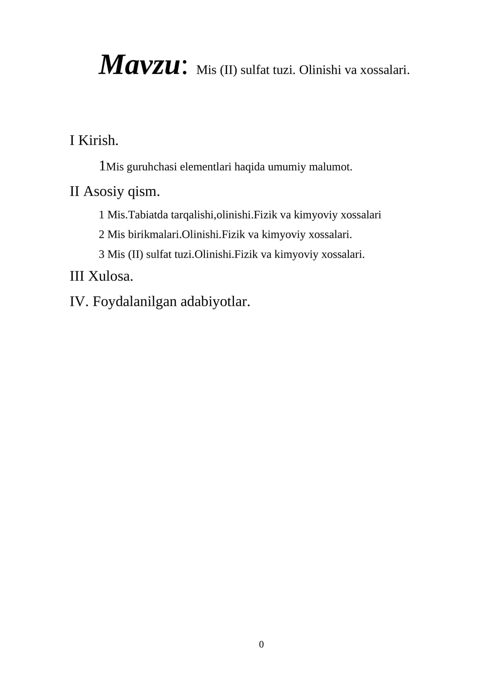 Mis (II) sulfat tuzi. Olinishi va xossalari 1