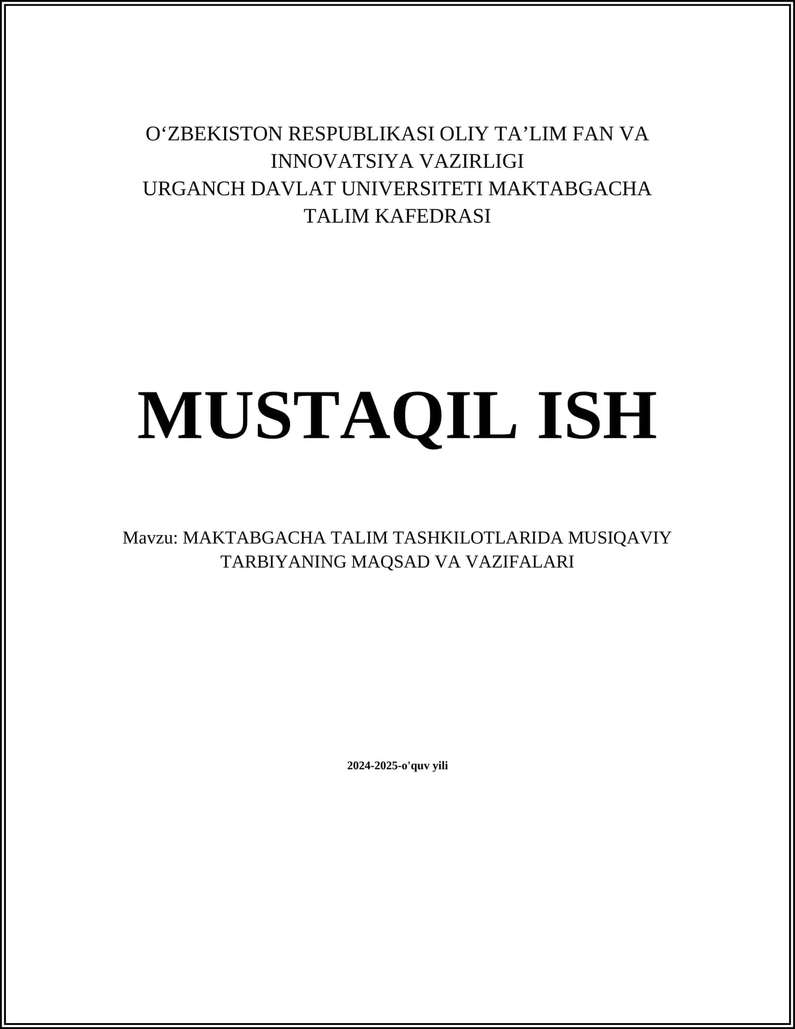MAKTABGACHA TALIM TASHKILOTLARIDA MUSIQAVIY TARBIYANING MAQSAD VA VAZIFALARI 1