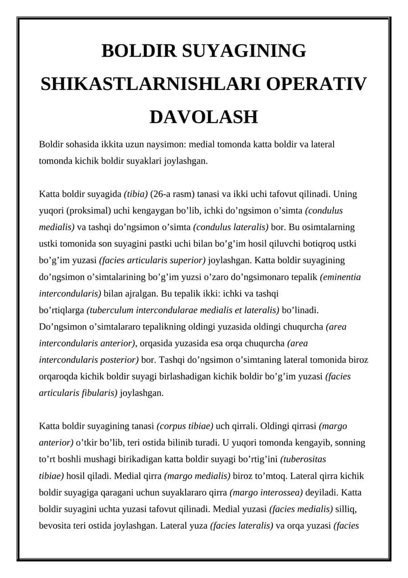 BOLDIR SUYAGINING SHIKASTLARNISHLARI OPERATIV DAVOLASH 1
