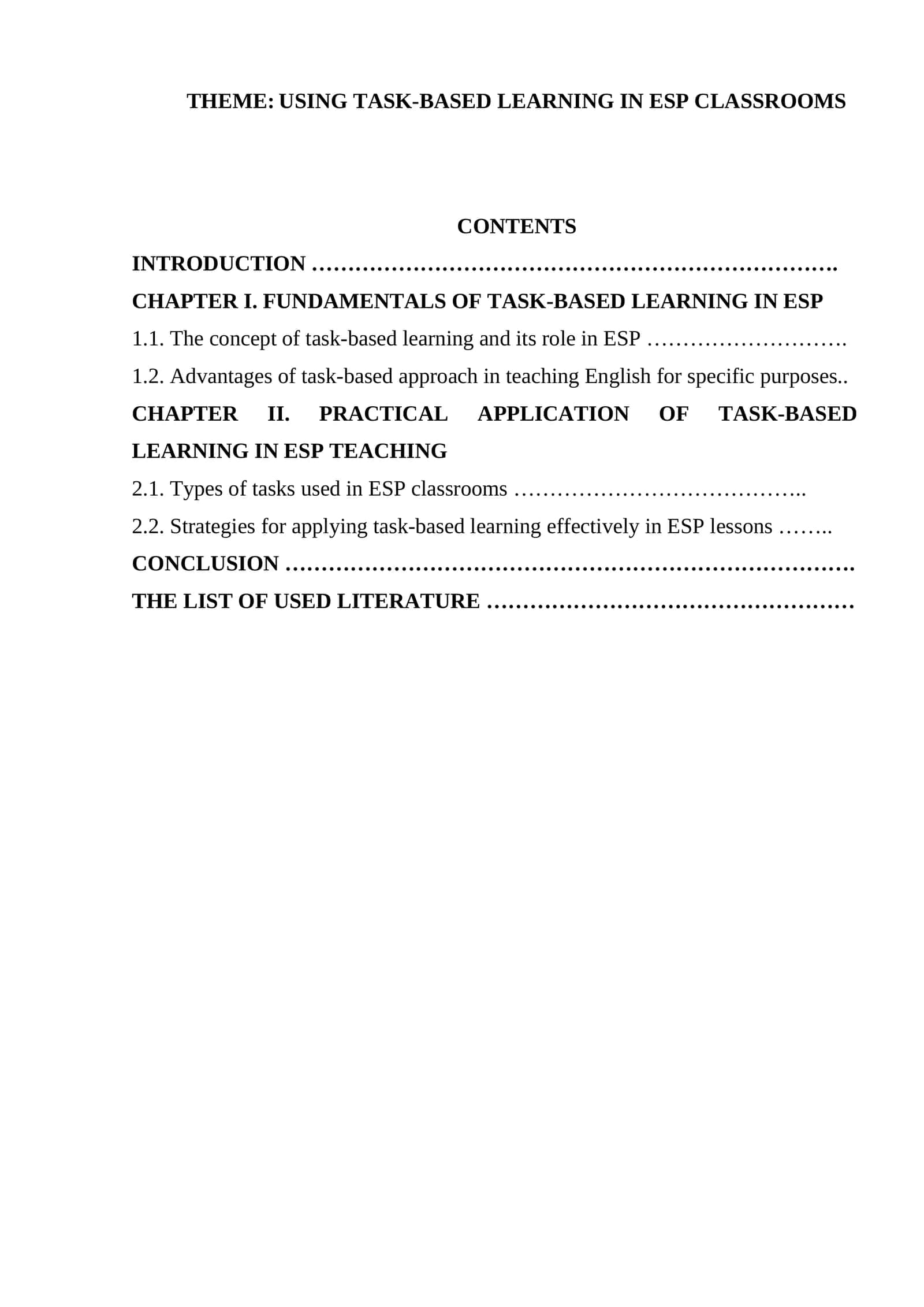 USING TASK-BASED LEARNING IN ESP CLASSROOMS 1