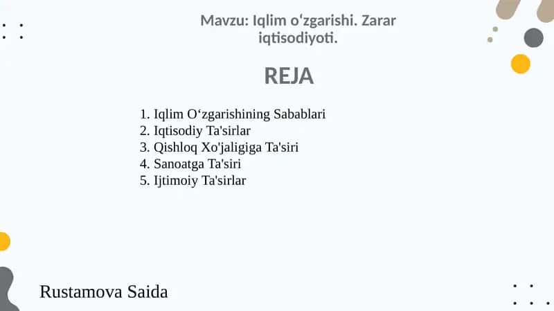 Iqlim o‘zgarishi. Zarar iqtisodiyoti. 1