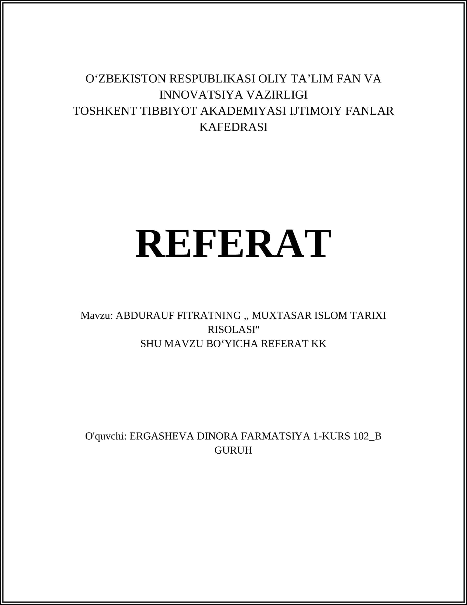 MUXTASAR ISLOM TARIXI RISOLASI 1