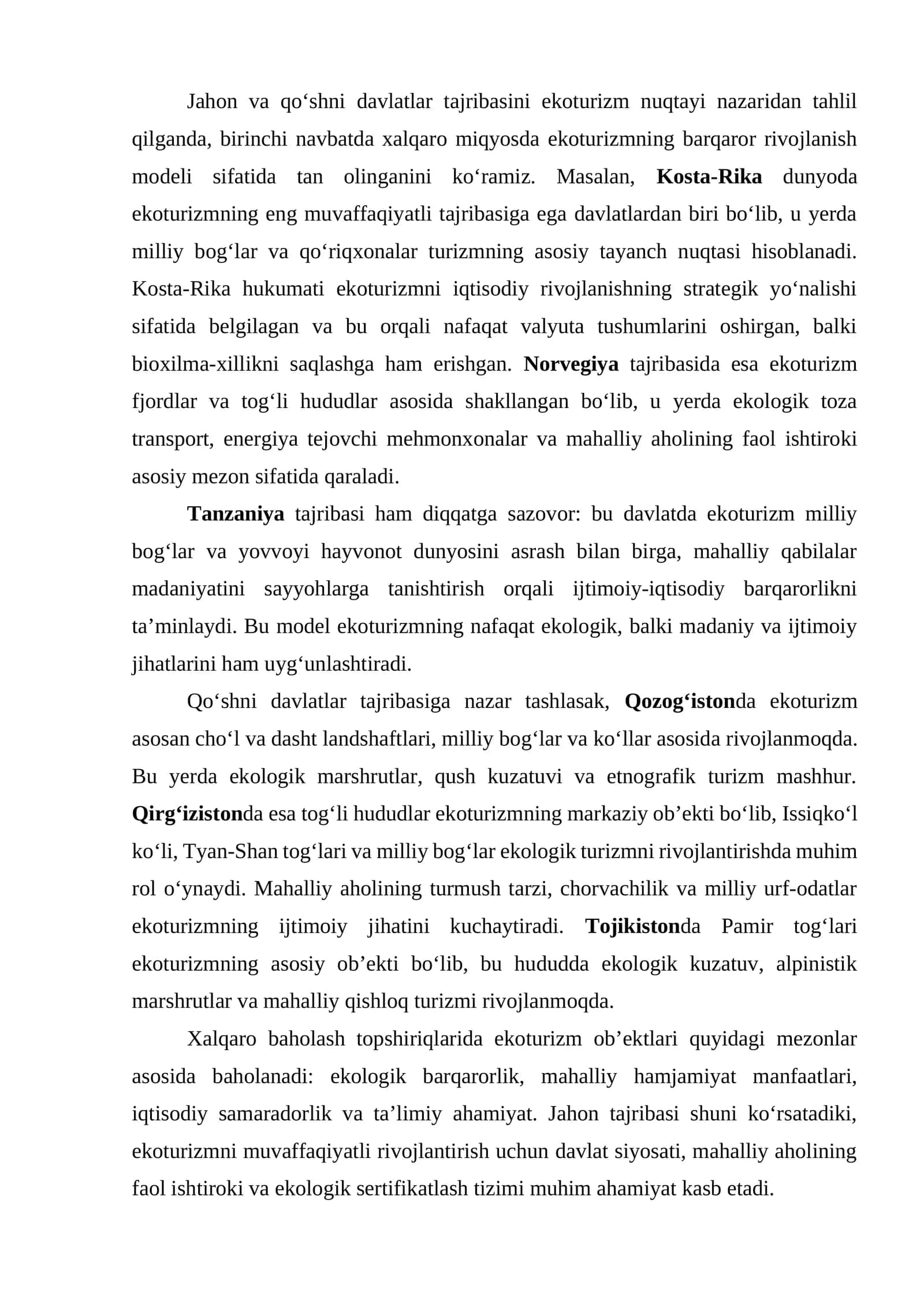 Ekoturizmning xalqaro miqyosdagi barqaror rivojlanish modeli 1