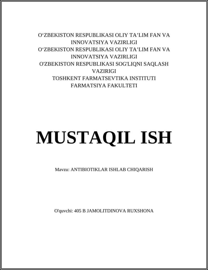 ANTIBIOTIKLAR ISHLAB CHIQARISH 1