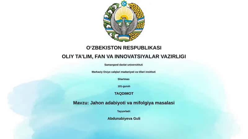 Jahon adabiyoti va mifolgiya masalasi 1