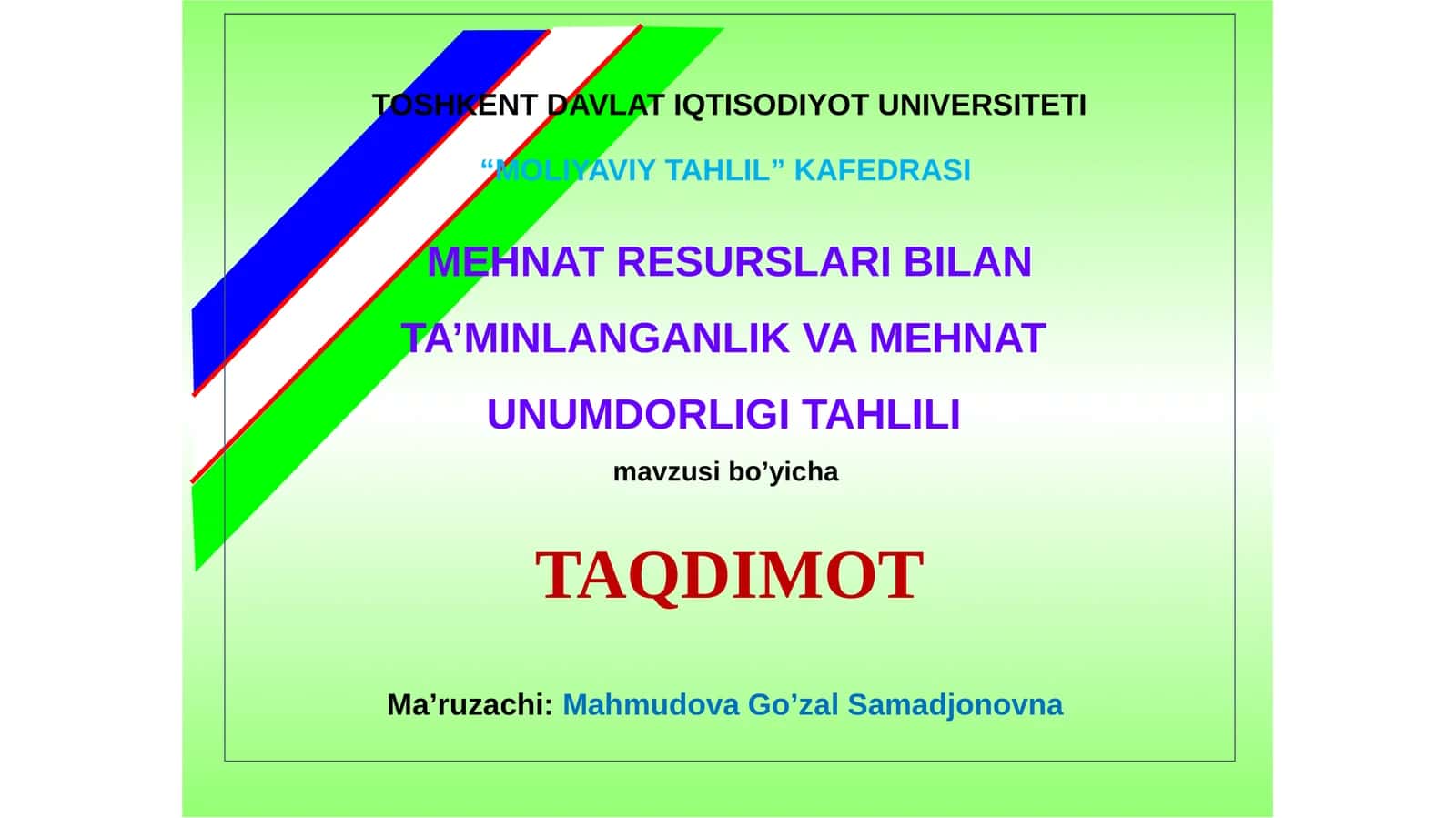 MEHNAT RESURSLARI BILAN TA’MINLANGANLIK VA MEHNAT UNUMDORLIGINI TAHLILI 1