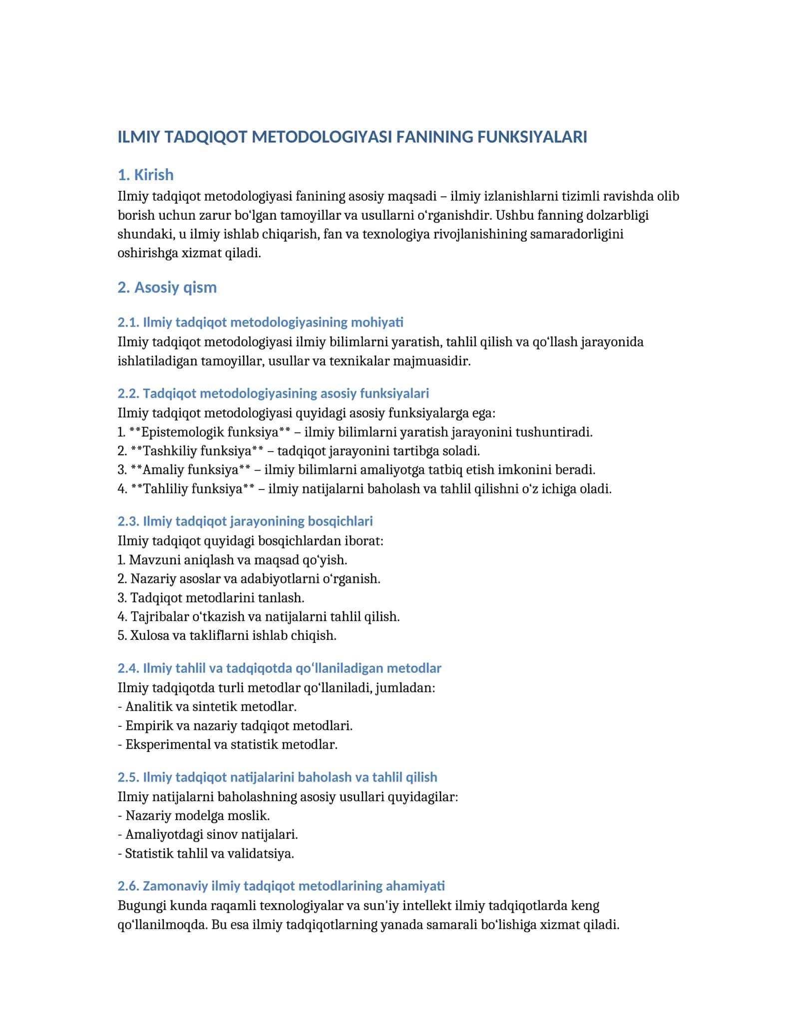 ILMIY TADQIQOT METODOLOGIYASI FANINING FUNKSIYALARI 1