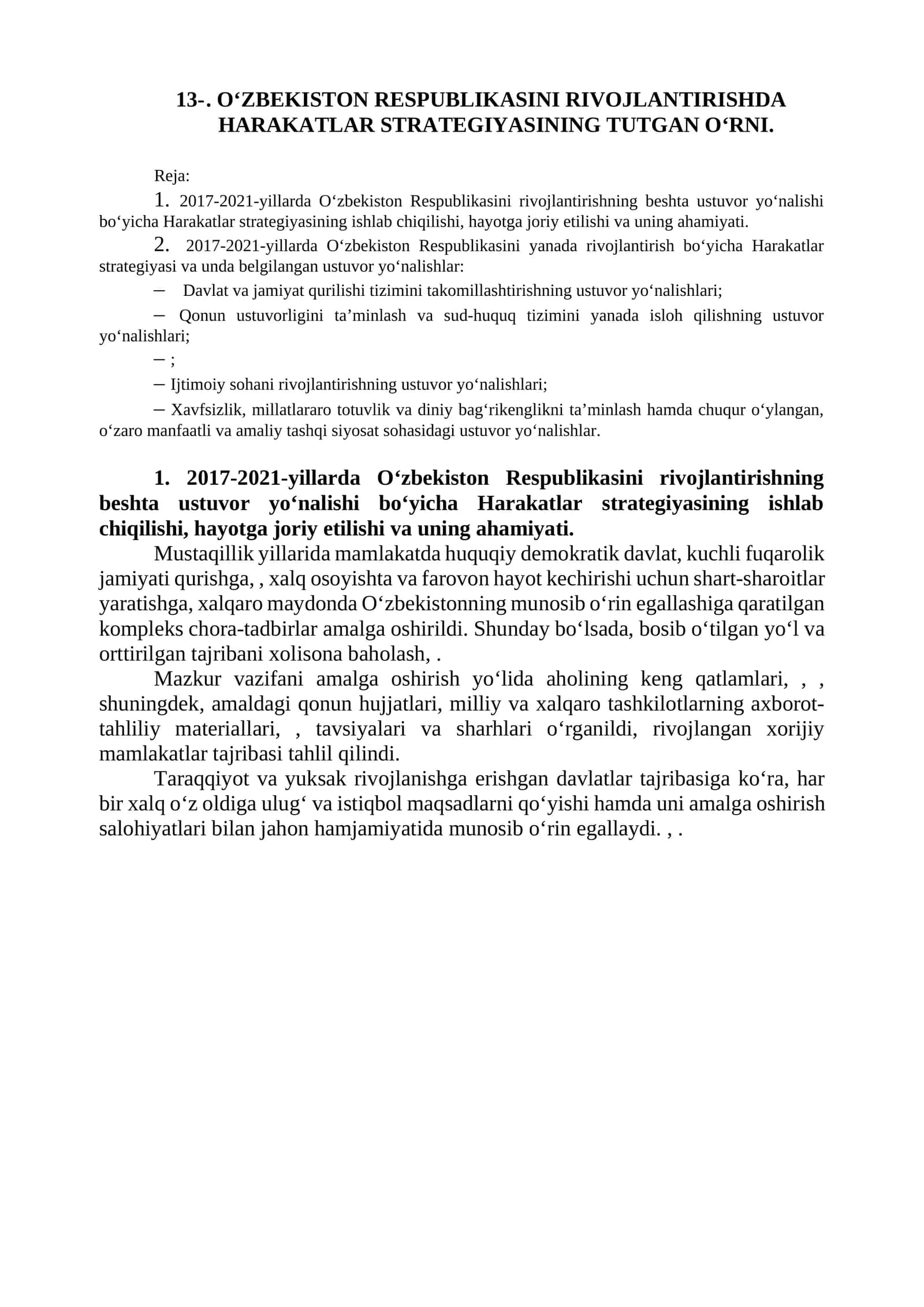 O‘ZBEKISTON RESPUBLIKASINI RIVOJLANTIRISHDA HARAKATLAR STRATEGIYASINING TUTGAN O‘RNI 1