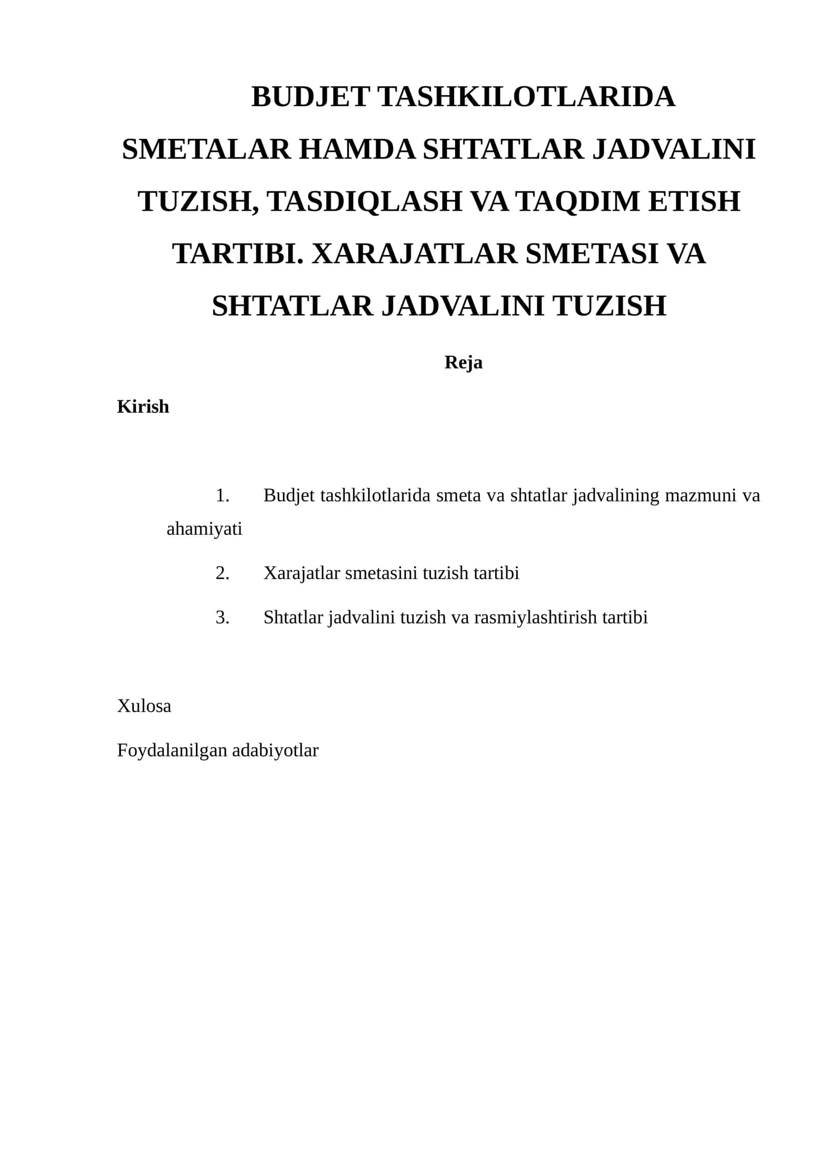 Budjet tashkilotlari smetalari va shtatlar jadvalini tuzish 1