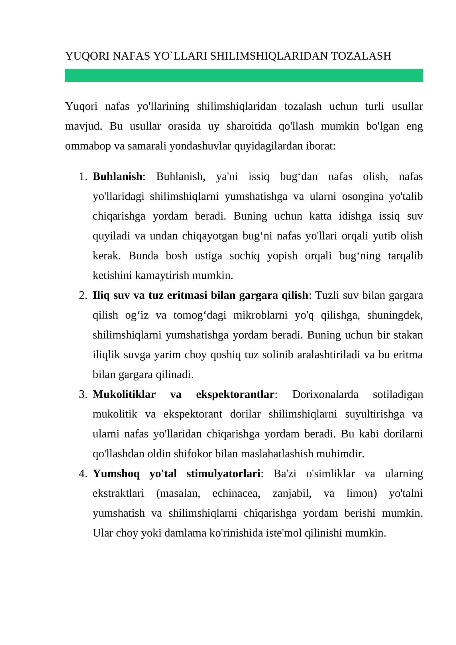 Yuqori Nafas Yo`llari Shilimshiqlaridan Tozalash 1