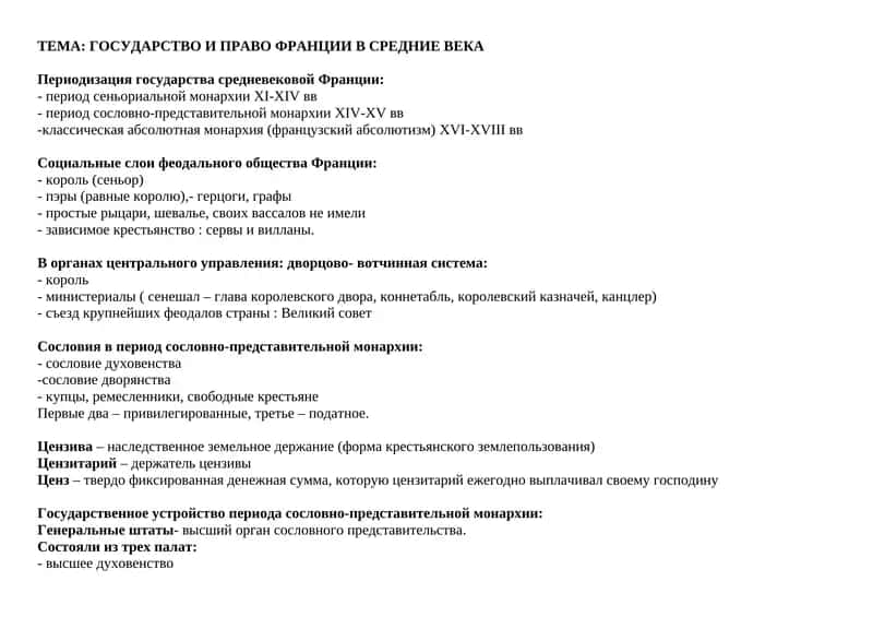 ГОСУДАРСТВО И ПРАВО ФРАНЦИИ В СРЕДНИЕ ВЕКА 1