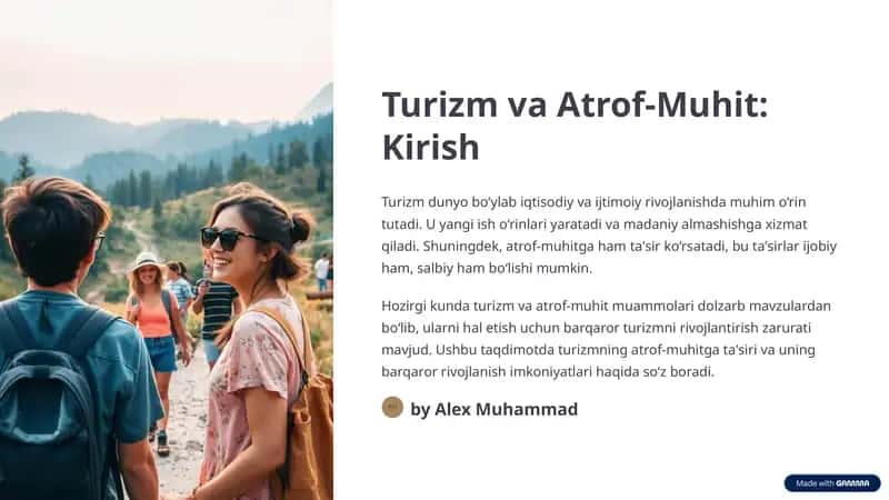 Turizm va atrof-muhit: Kirish 1