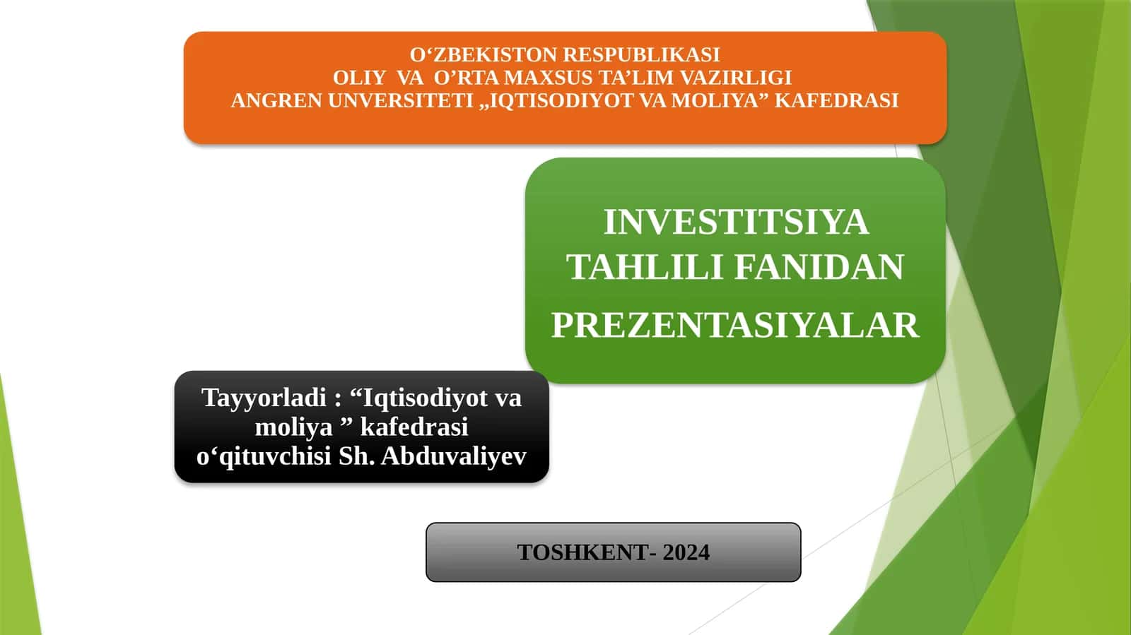 Xorijiy investitsiyalar va kreditlar hisobiga loyihalarni moliyalashtirish 1