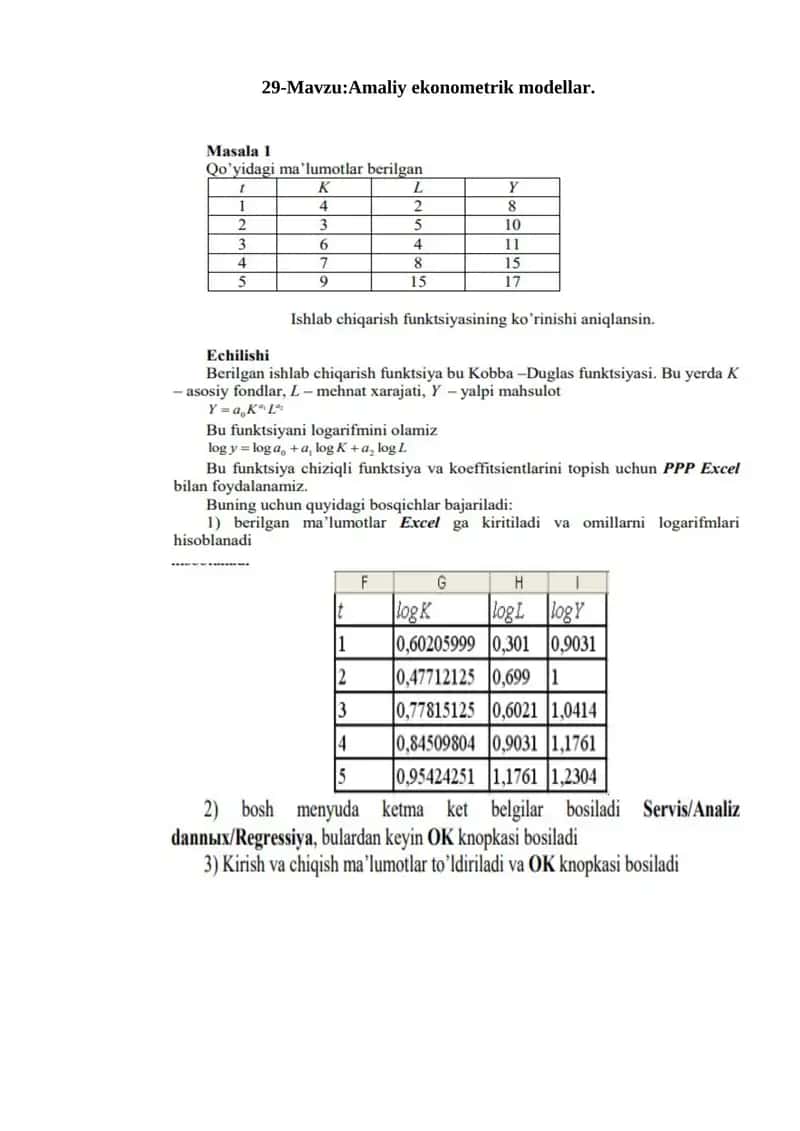 Amaliy ekonometrik modellar 1