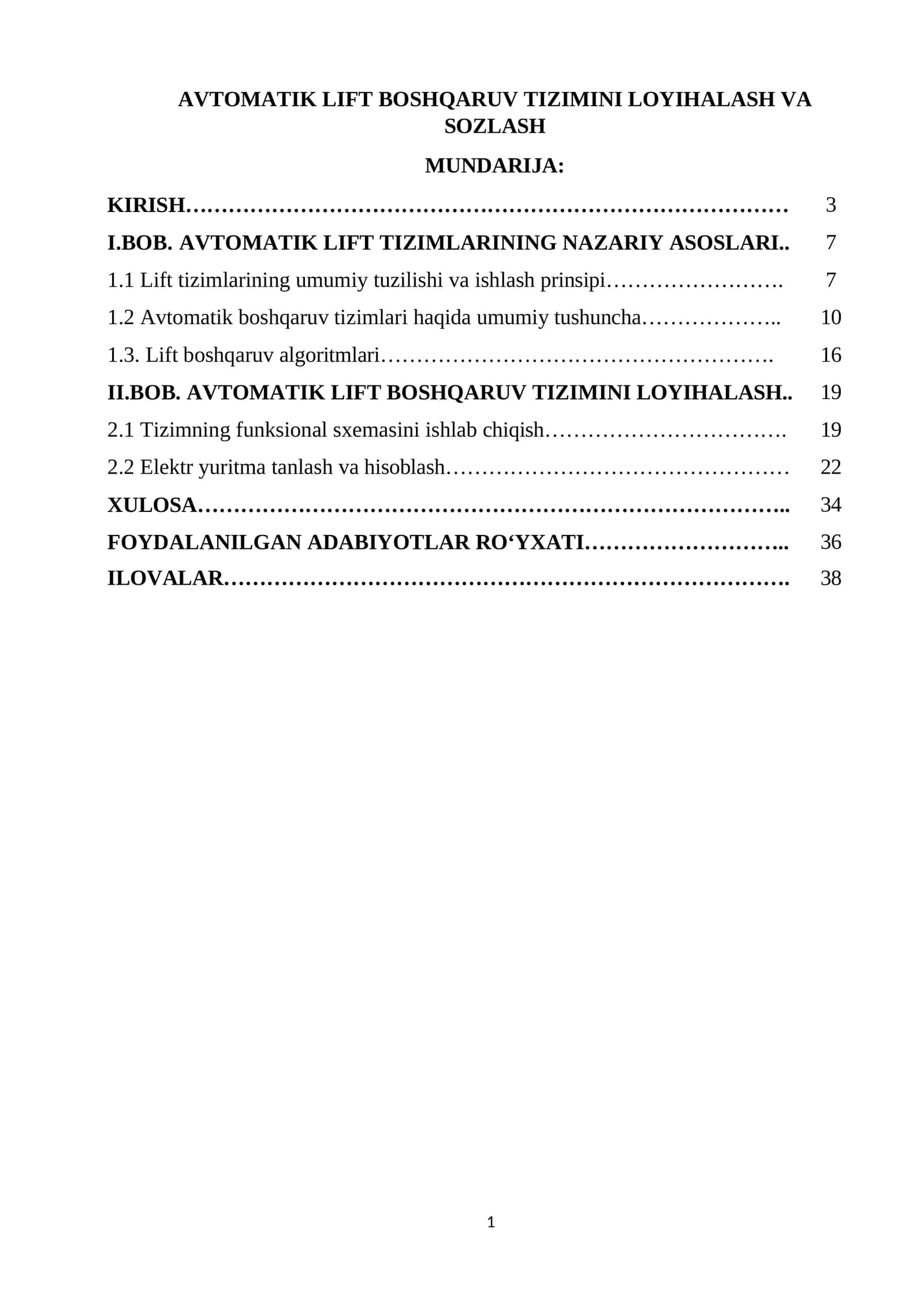 AVTOMATIK LIFT BOSHQARUV TIZIMINI LOYIHALASH VA SOZLASH 1