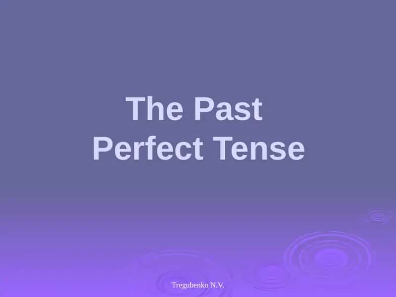 The Past Perfect Tense 1