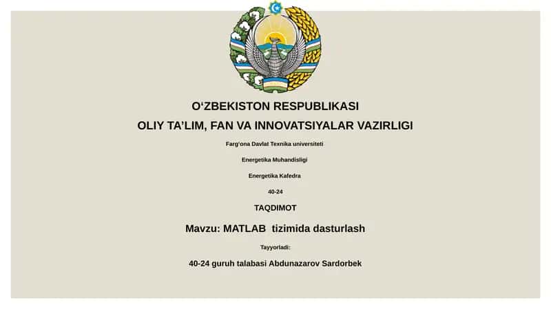 MATLAB tizimida dasturlash 1
