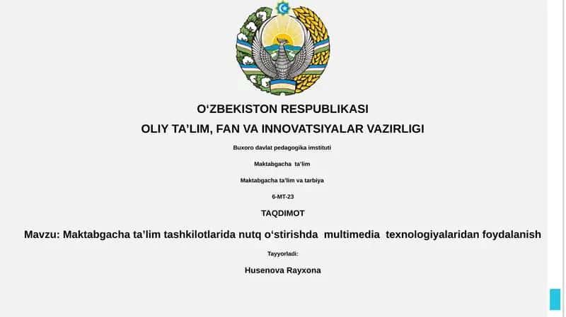 Maktabgacha ta’lim tashkilotlarida nutq o‘stirishda multimedia texnologiyalaridan foydalanish 1