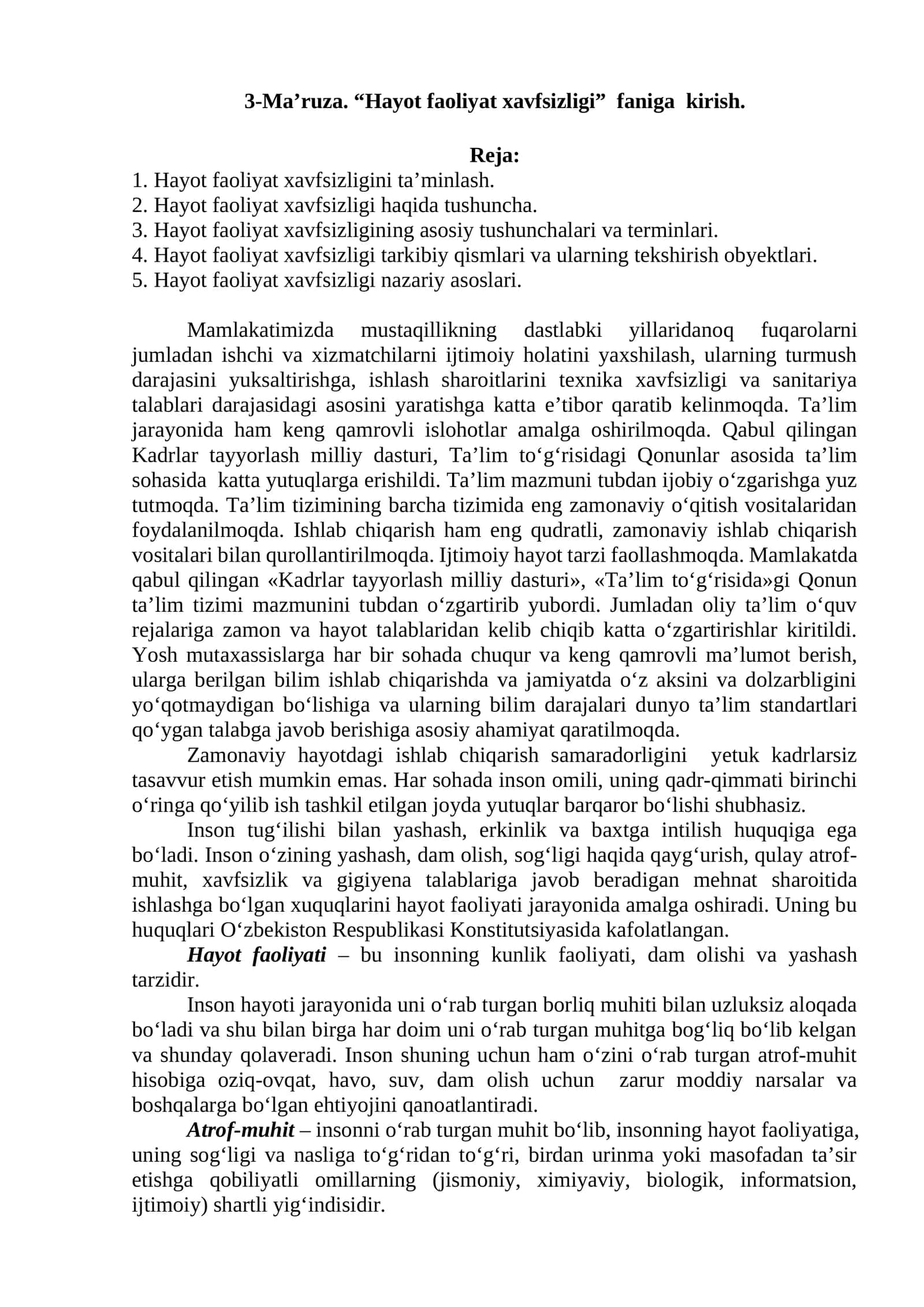 Hayot faoliyat xavfsizligi 1