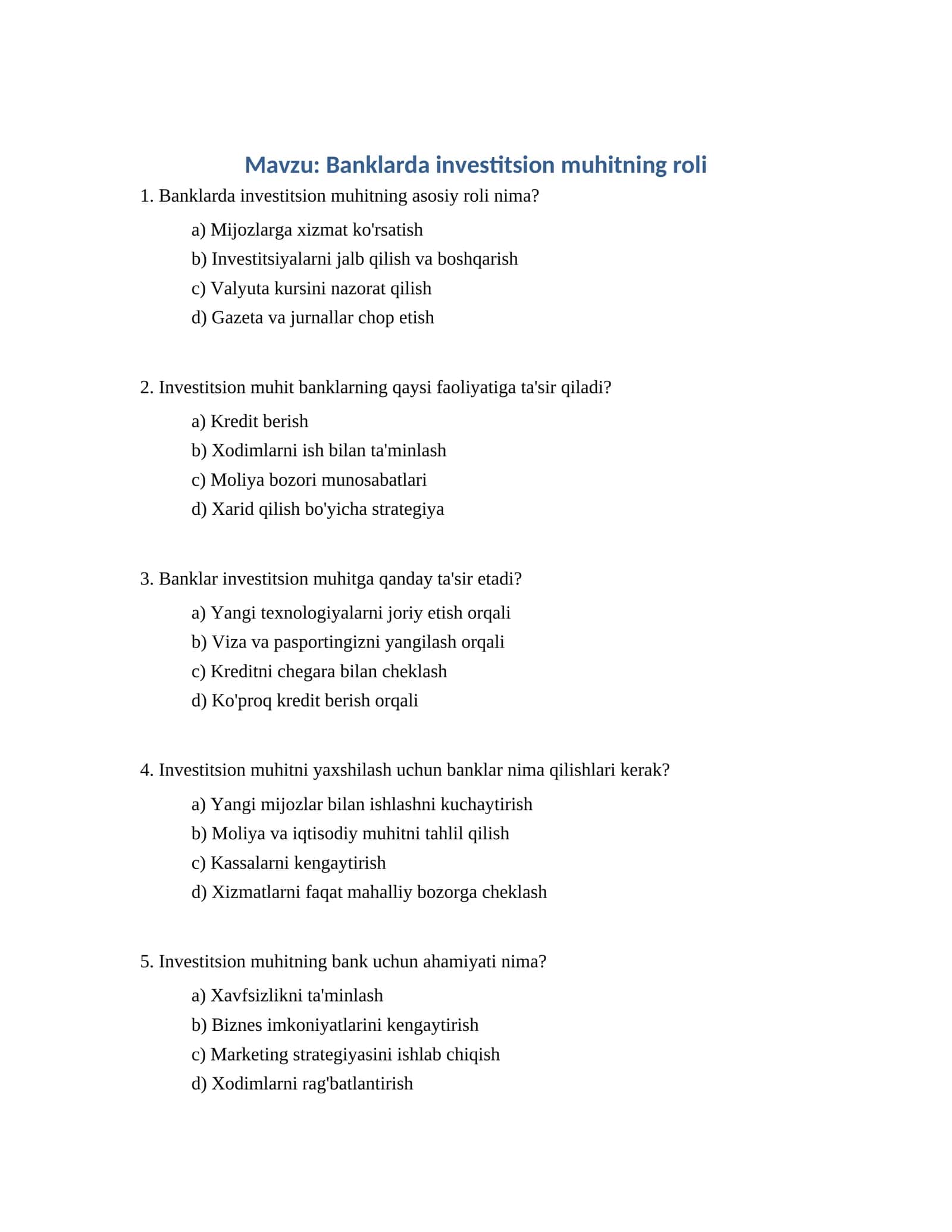 Banklarda investitsion muhitning roli 1