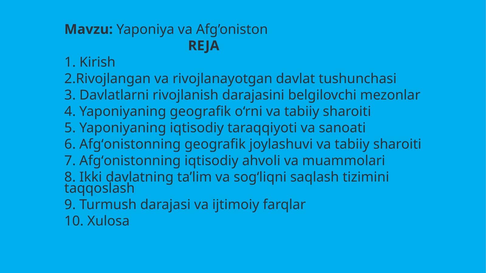 Yaponiya va Afgʻoniston 1