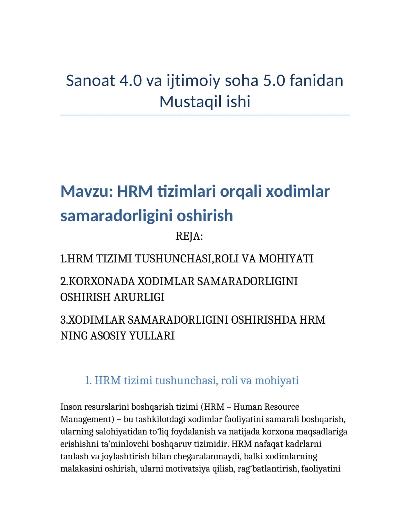 HRM tizimlari orqali xodimlar samaradorligini oshirish 1