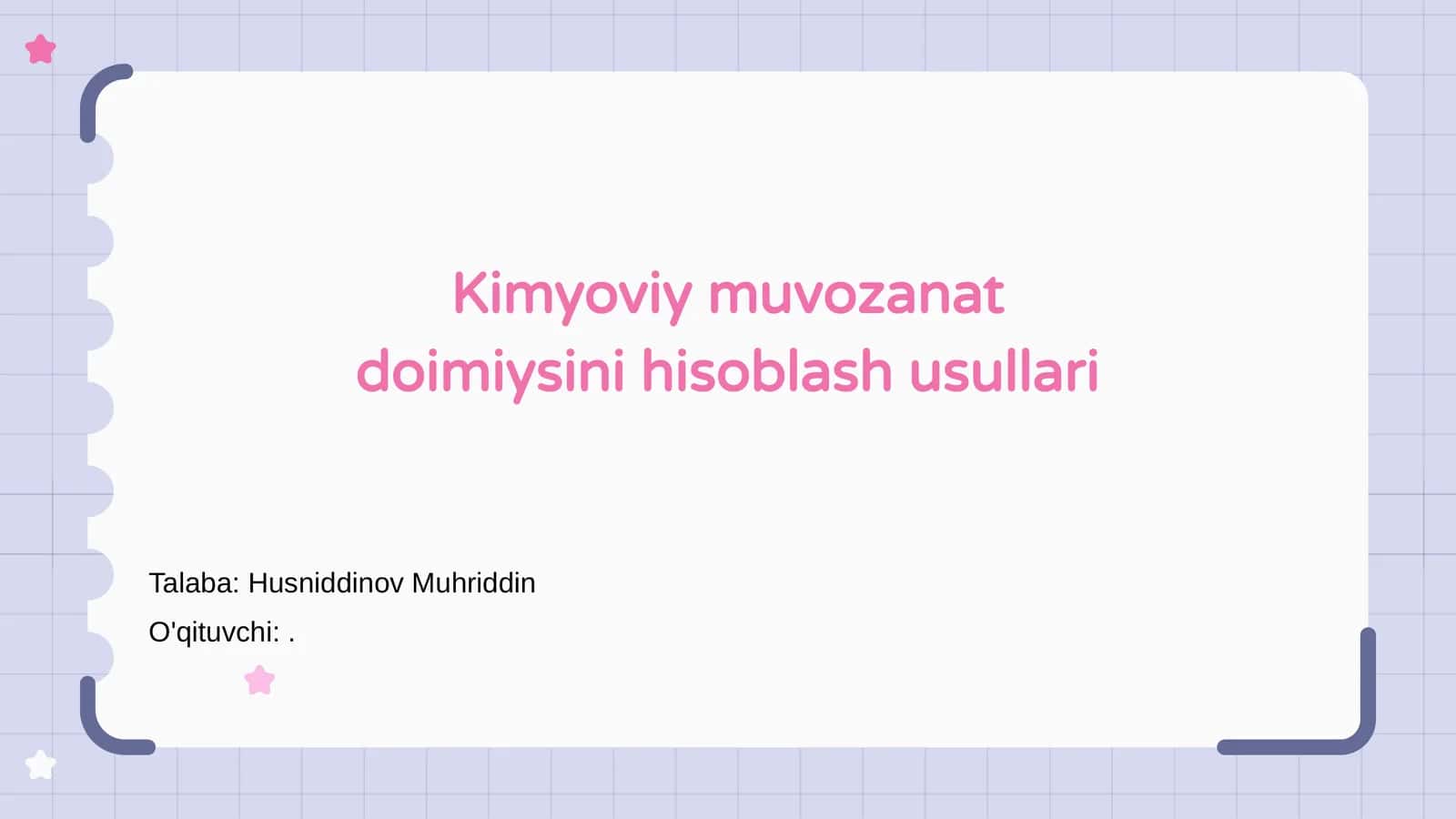 Kimyoviy muvozanat doimiysini hisoblash usullari 1