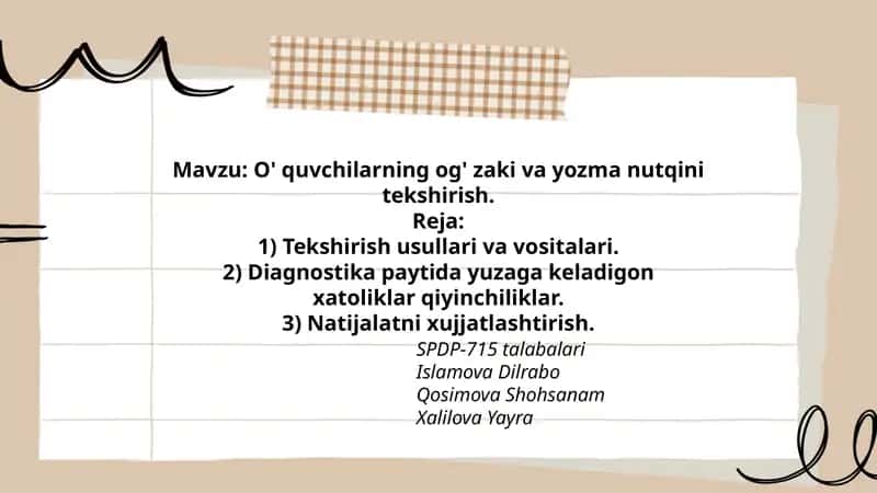 O' quvchilarning og' zaki va yozma nutqini tekshirish 1