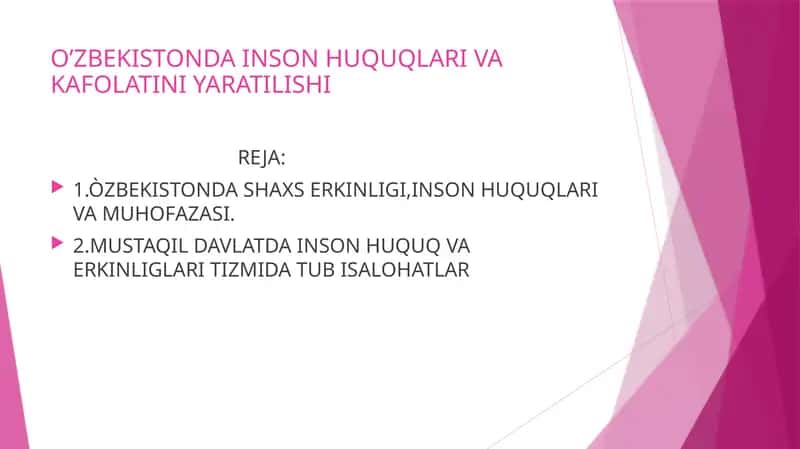 O’ZBEKISTONDA INSON HUQUQLARI VA KAFOLATINI YARATILISHI 1