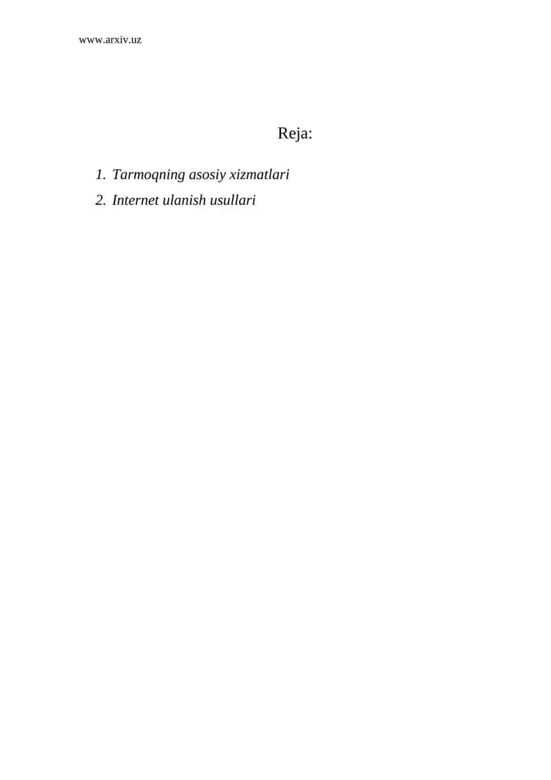 Tarmoqning asosiy xizmatlari 1