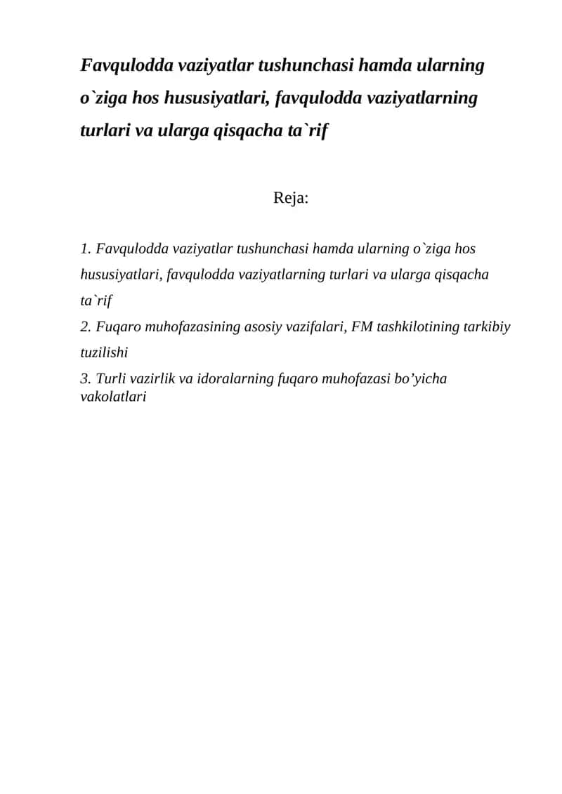 Favqulodda vaziyatlar tushunchasi 1