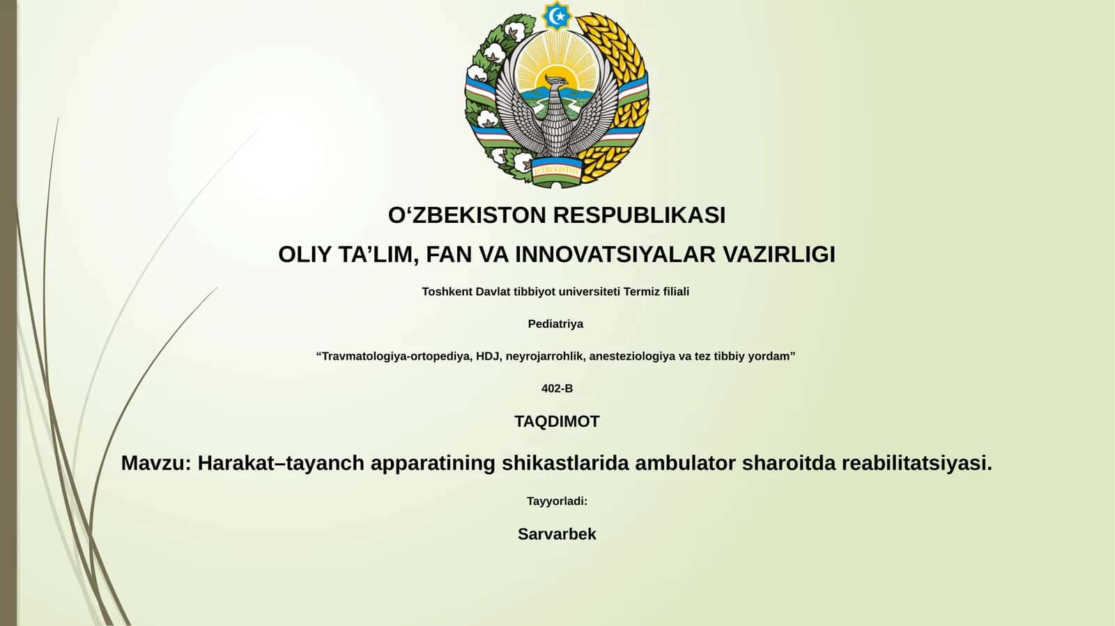 Harakat–tayanch apparatining shikastlarida ambulator sharoitda reabilitatsiyasi 1