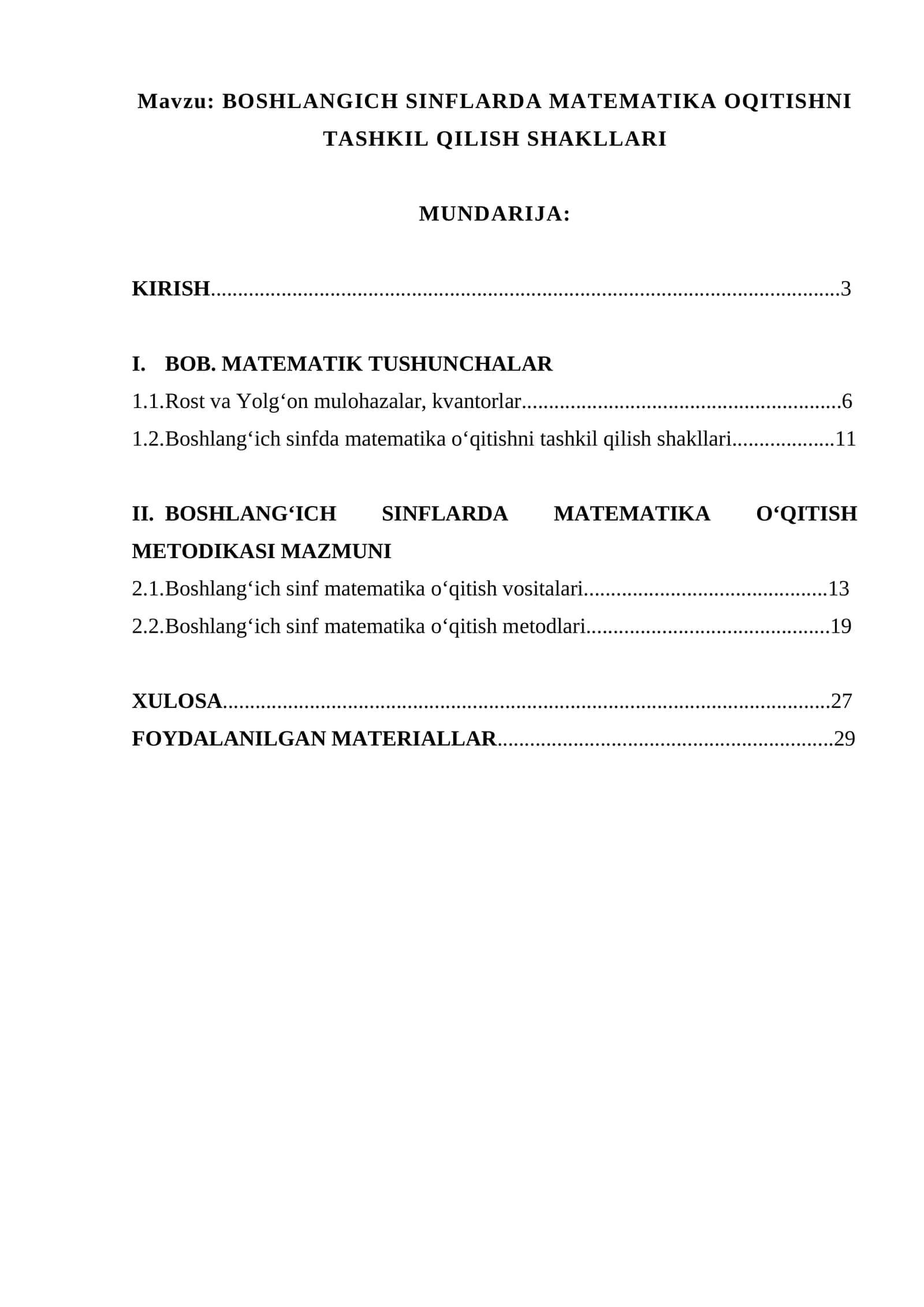 BOSHLANGICH SINFLARDA MATEMATIKA OQITISHNI TASHKIL QILISH SHAKLLARI 1