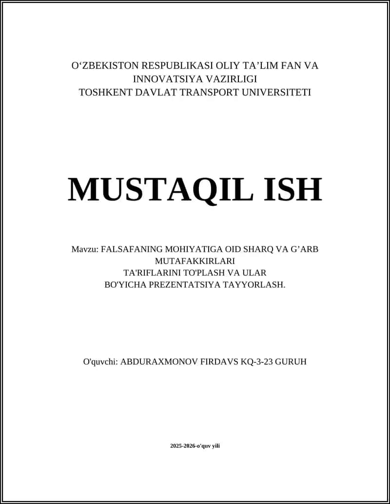 FALSAFANING MOHIYATIGA OID SHARQ VA GʼARB MUTAFAKKIRLARI 1